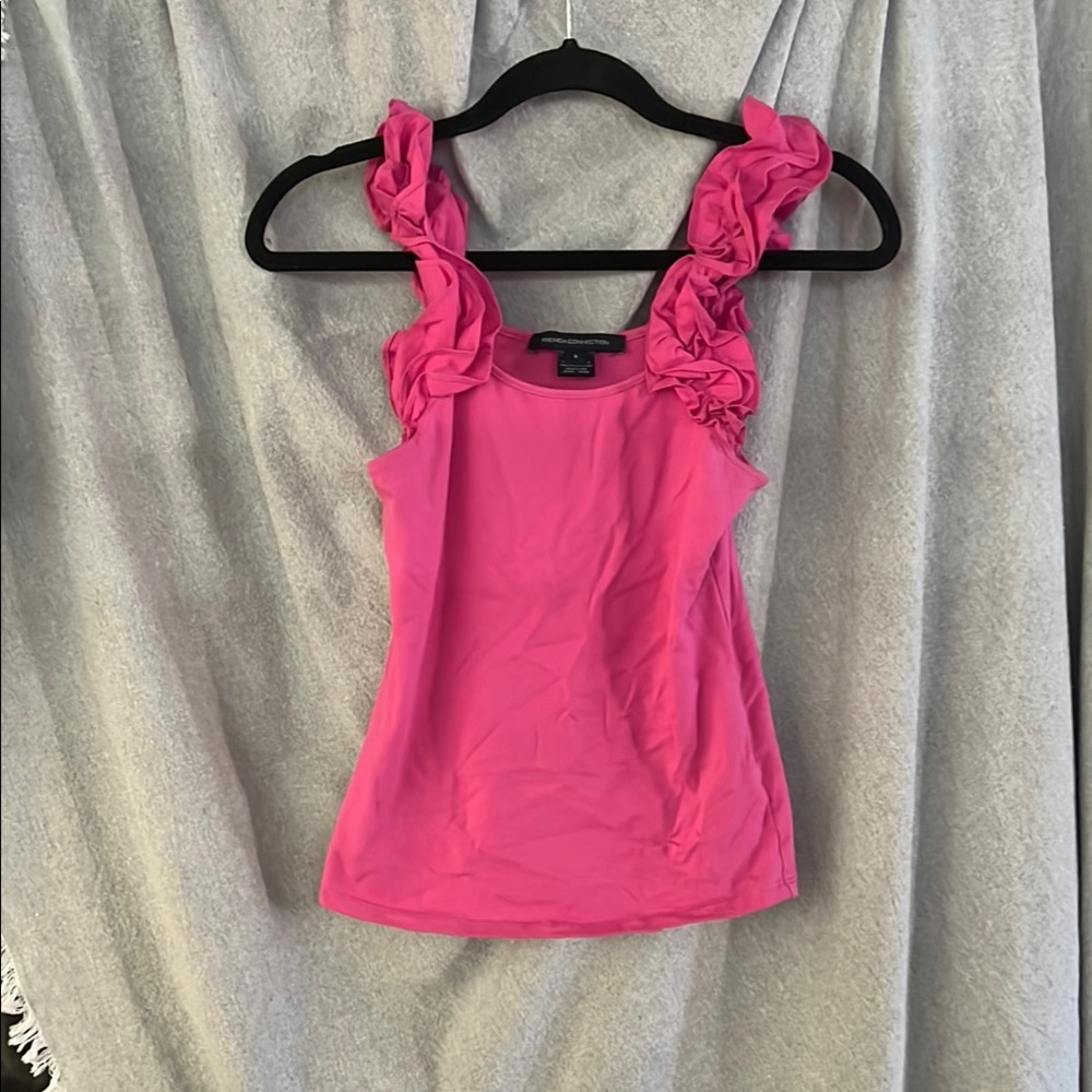French Connection Fuchsia Ruffle Strap Tank Top cotton